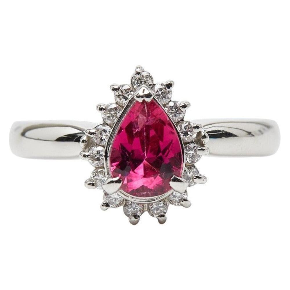 Unbranded Pink Tourmaline Diamond Platinum 900 Ring Silver